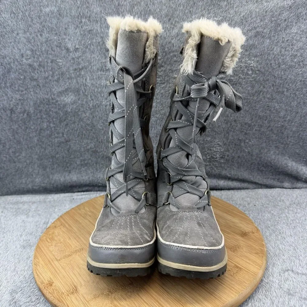 Sorel Tivoli High LI Boots Womens Size 6.5 Gray Suede Faux Fur Winter NL2093-052